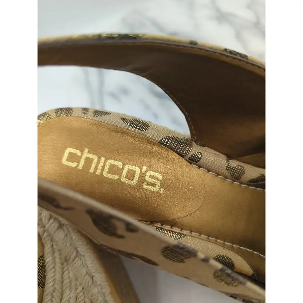 Chico’s Wedge 10 Metallic Animal Print‎ Leopard Peep Toe Slingback Espadrilles